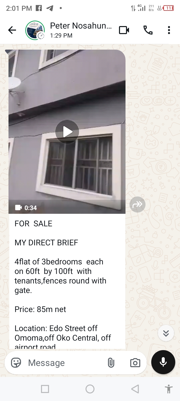 4flat of 3bedrooms  each on 60ft  by 100ft  with tenants,fences round with gate.
